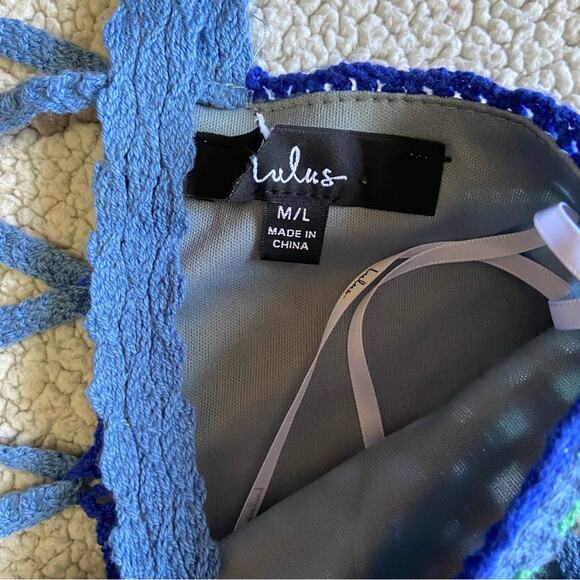 NWOT Lulus Trendsetting Charm Blue Crochet Lace-Up Sleeveless Mini Dress - Picture 9 of 9